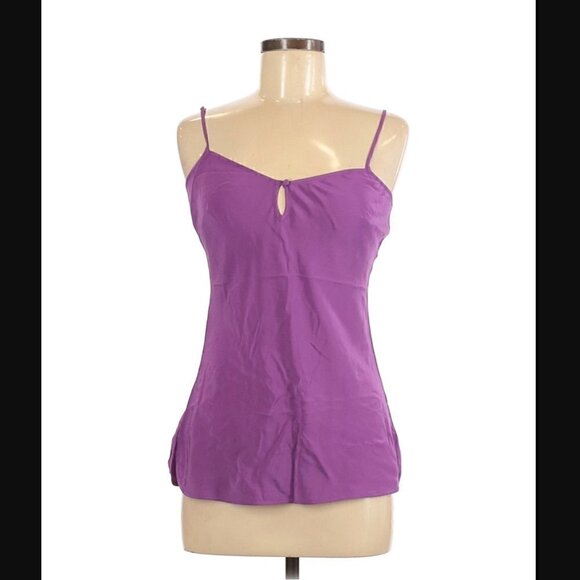 Trina Turk Tank Top M Silk Spaghetti Strap Lilac Purple Solid Keyhole Luxury - Picture 1 of 7